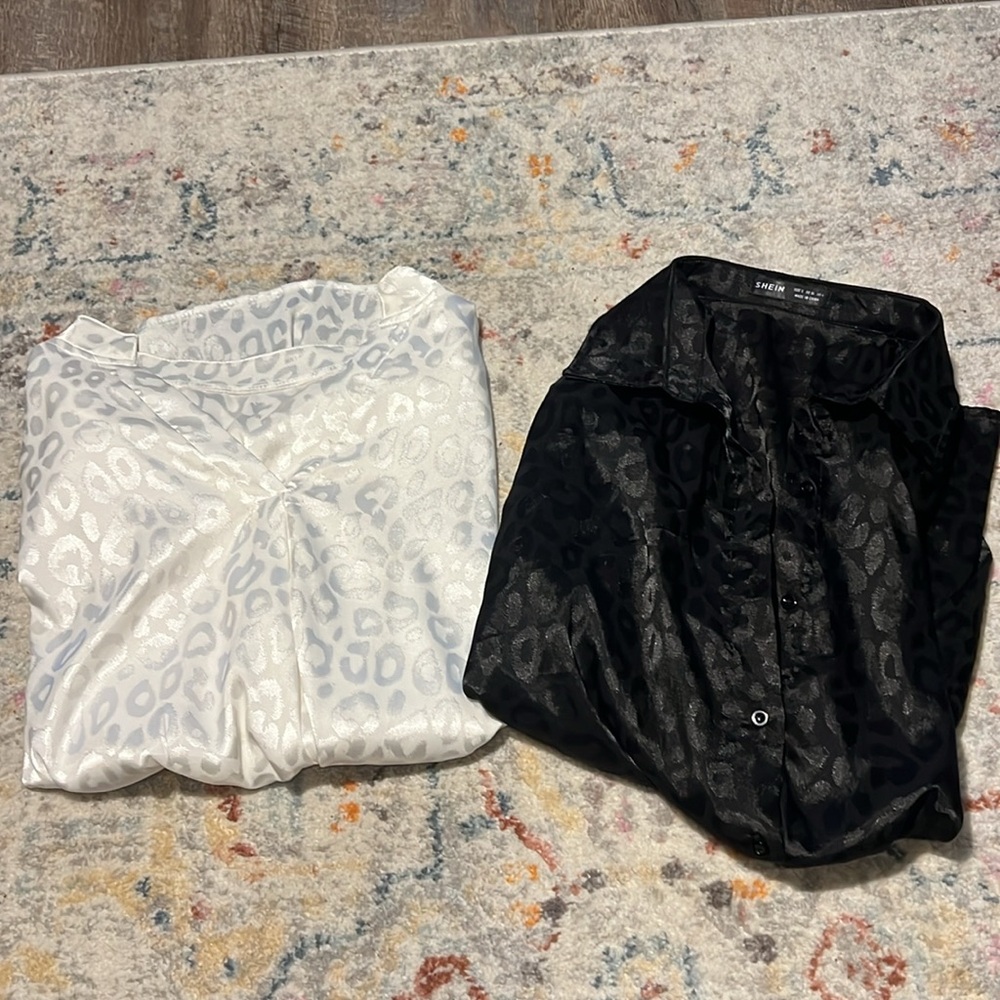 2 leopard satin blouses
